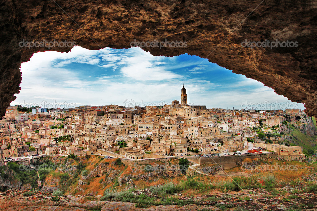 Matera - ancient cave city. Italy,Basilicata (view from cave)